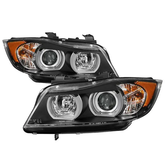 Spyder 06-08 Bmw 3-Series E90 4Dr Projector Headlights Drl Halo Black 1