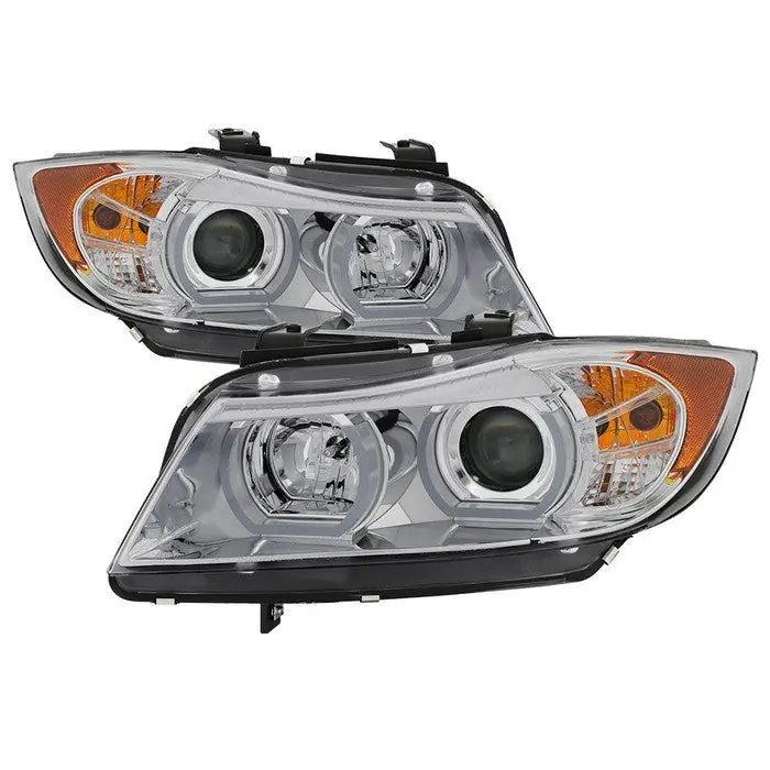 Spyder 06-08 Bmw 3-Series E90 4Dr Projector Headlights Led Bar Chrome 1
