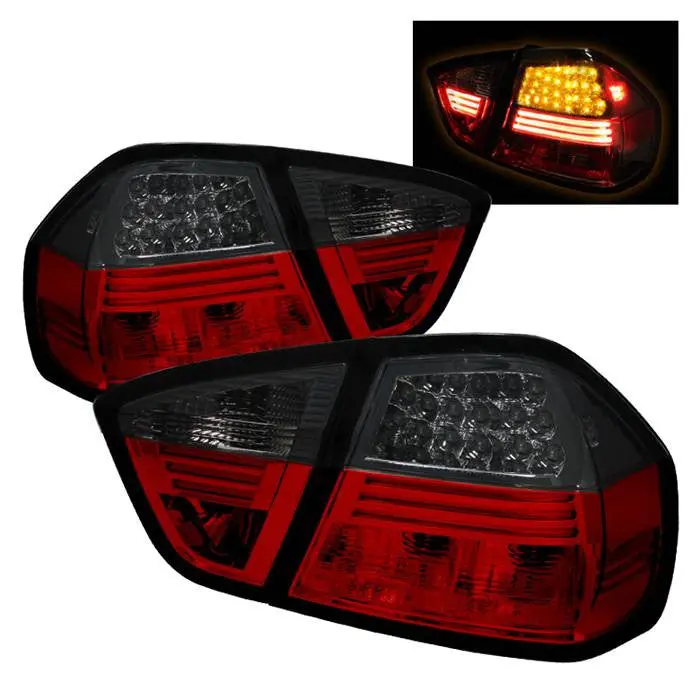 Spyder 06-08 Bmw 3-Series E90 Sedan Led Tail Lights Red Smoked 1