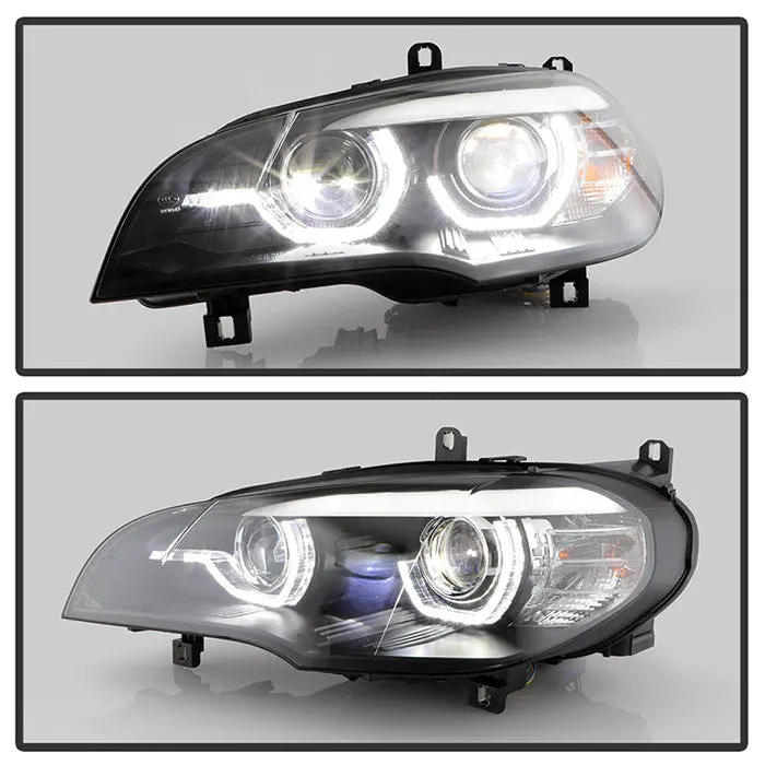 Spyder 07-10 Bmw X5 E70 Projector Headlights Apex U-Shape Drl Black 1