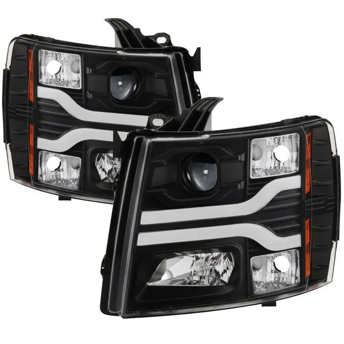 Spyder 07-13 Chevy Silverado Projector Headlights Led Bar V3 Black 1