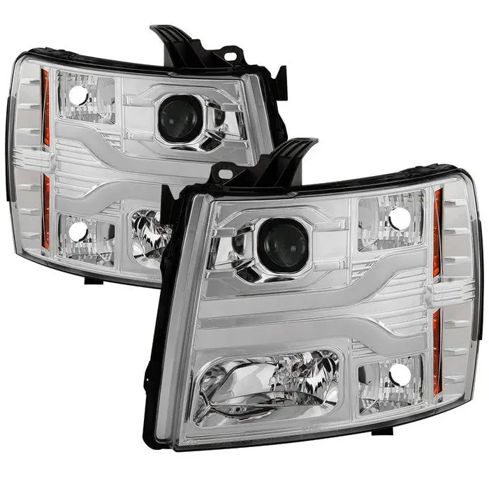 Spyder 07-13 Chevy Silverado Projector Headlights Led Bar V3 Chrome 1