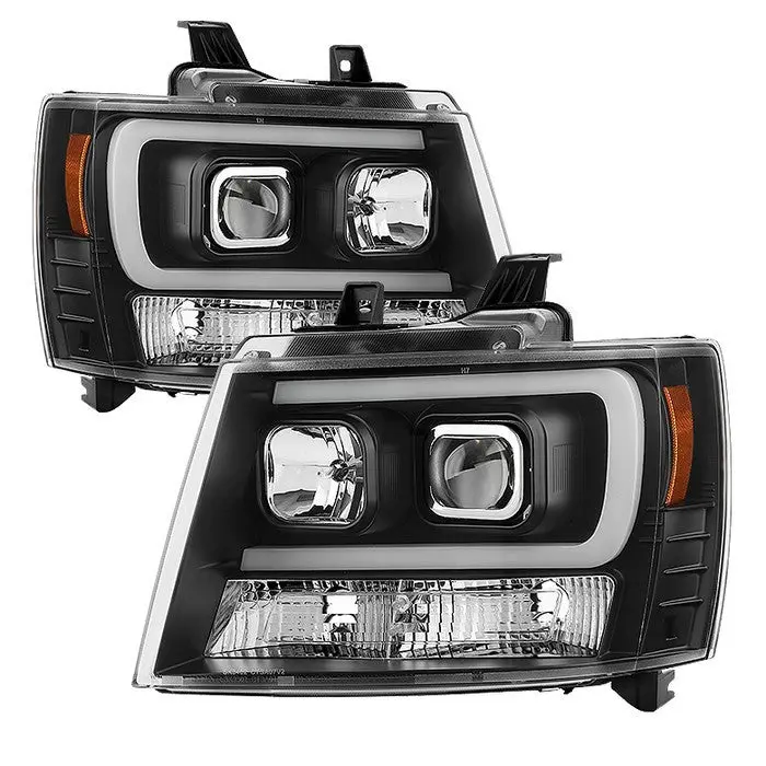 Spyder 07-14 Tahoe/Suburban Headlights V2 Led Bar Drl Black 1