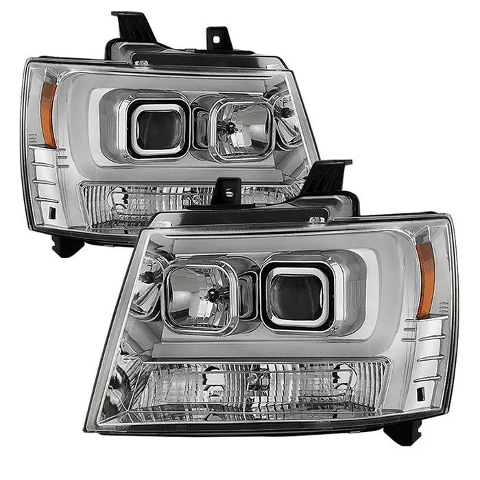 Spyder 07-14 Tahoe/Suburban Headlights V2 Led Bar Drl Chrome 1
