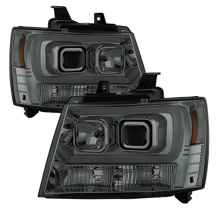 Spyder 07-14 Tahoe/Suburban Headlights V2 Led Bar Drl Smoked 1