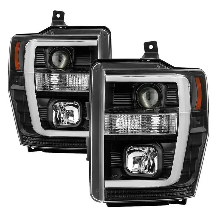 Spyder 08-10 Ford F250/F350/F450 Projector Headlights V2 Drl Bar Black 1