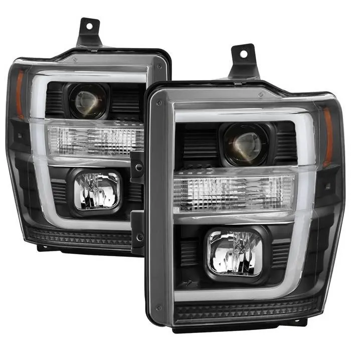 Spyder 08-10 Ford F250/F350/F450 Projector Headlights V2 Led Bar Black 1