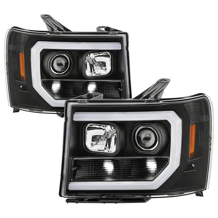 Spyder 08-13 Gmc Sierra Denali Projector Headlights V2 Led Bar Black 1