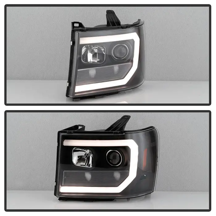 Spyder 08-13 Gmc Sierra Denali Projector Headlights V2 Led Bar Black 2