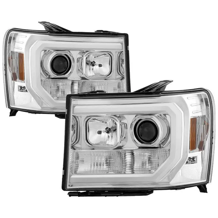 Spyder 08-13 Gmc Sierra Denali Projector Headlights V2 Led Bar Chrome 1