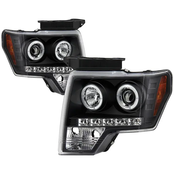Spyder 09-14 Ford F-150 Halo Projector Headlights Black 1