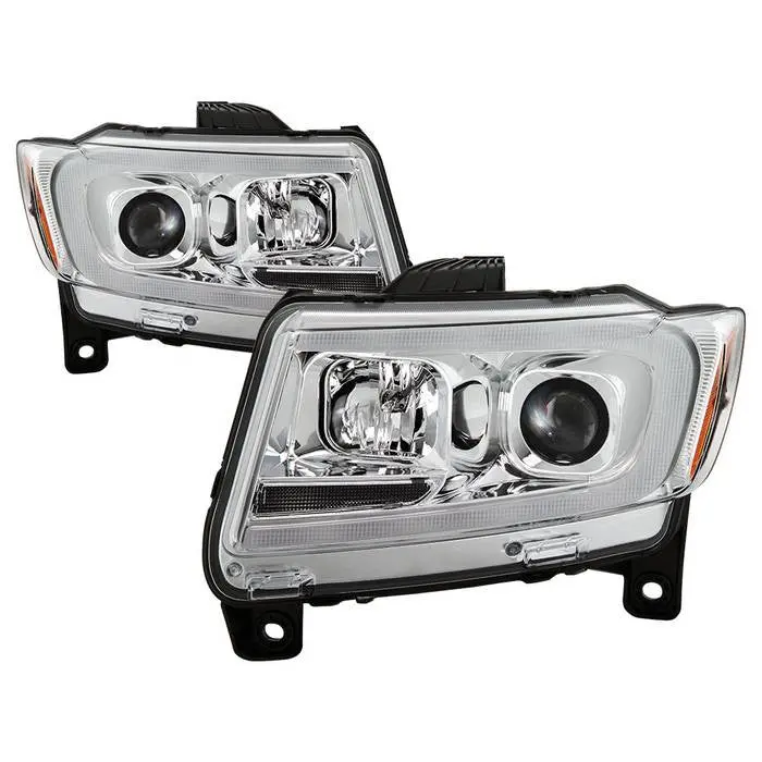 Spyder 11-13 Jeep Grand Cherokee Projector Headlights Led Bar Chrome 1