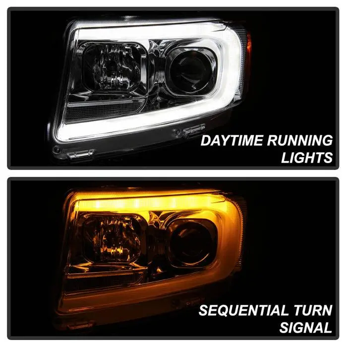 Spyder 11-13 Jeep Grand Cherokee Projector Headlights Led Bar Chrome 2