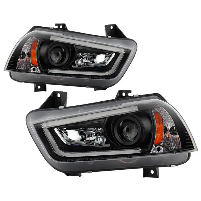 Spyder 11-14 Dodge Charger Headlights Led Bar Oem Xenon Black 1