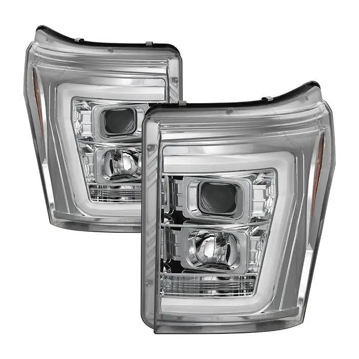 Spyder 11-16 Ford F250/F350/F450 Projector Headlights Led Bar Chrome 1