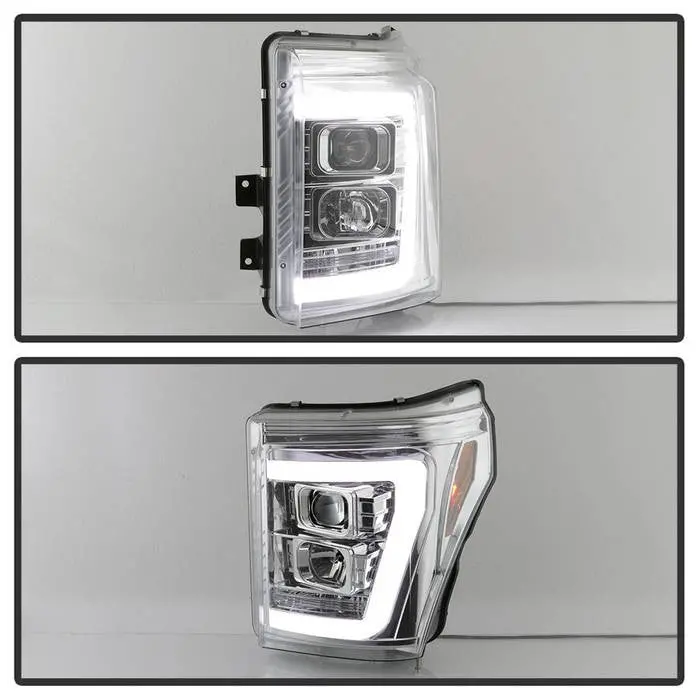 Spyder 11-16 Ford F250/F350/F450 Projector Headlights Led Bar Chrome 2