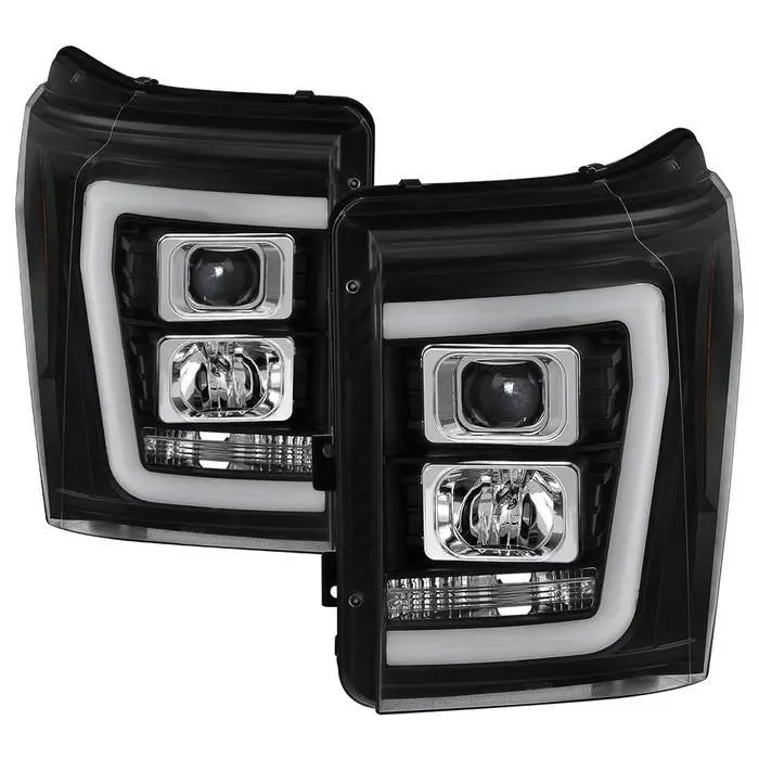 Spyder 11-16 Ford F250/F350/F450 Projector Headlights V2 Led Bar Black 1