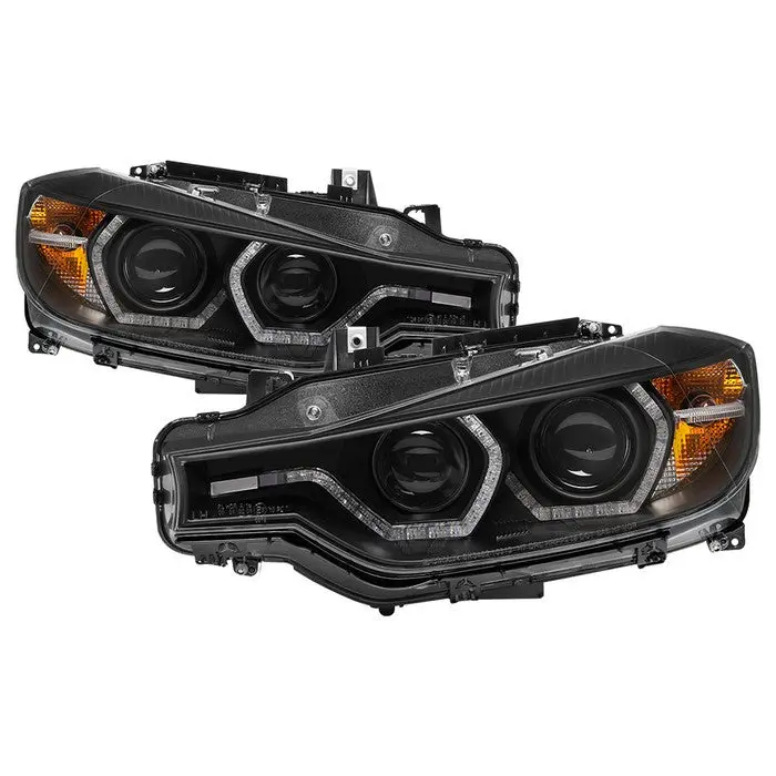 Spyder 12-14 Bmw F30 3-Series 4Dr Projector Headlights Drl Black 1