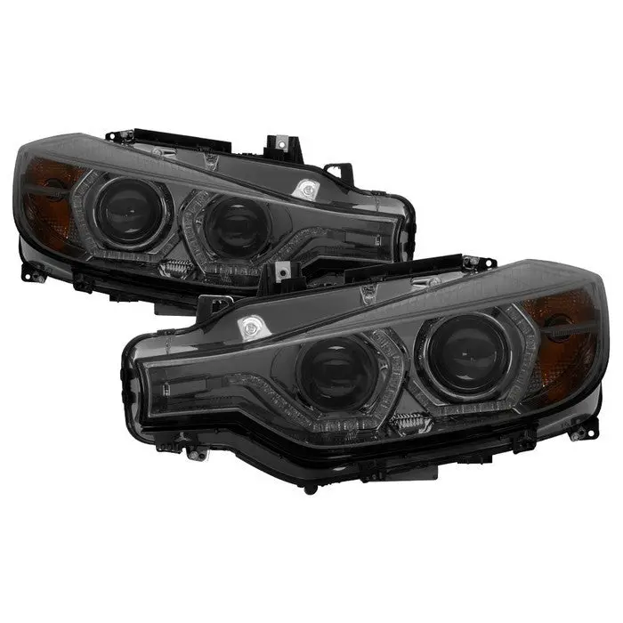 Spyder 12-14 Bmw F30 3-Series 4Dr Projector Headlights Drl Smoked 1