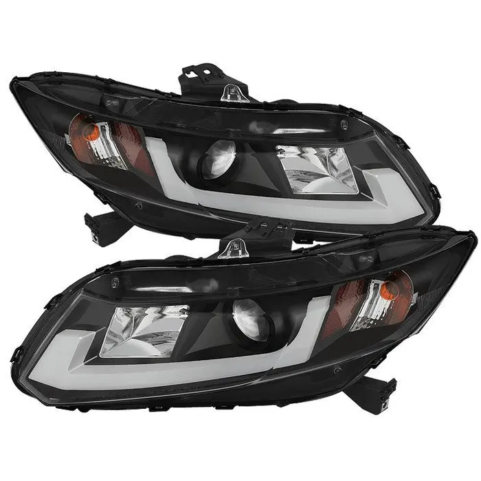 Spyder 12-14 Honda Civic Projector Headlights Led Bar Black 1