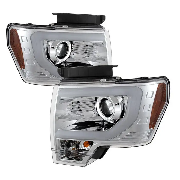 Spyder 13-14 Ford F150 Projector Headlights Led Bar Chrome Oem Xenon 1