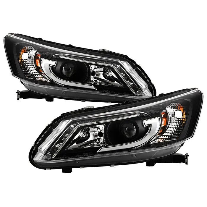 Spyder 13-15 Honda Accord 4Dr Projector Headlights Led Bar Black 1