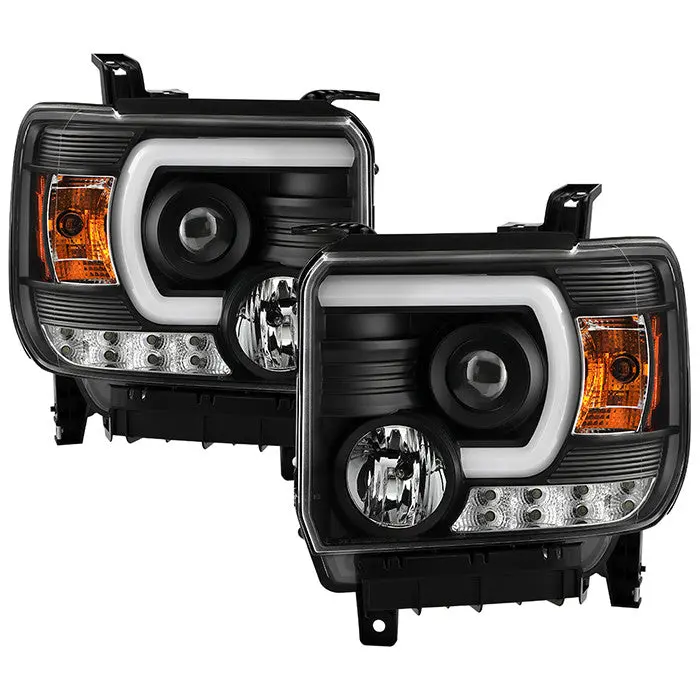 Spyder 14-18 Gmc Sierra 1500-3500Hd Projector Headlights Led Bar Black 1