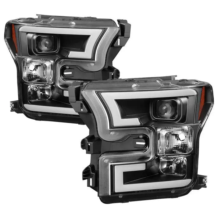 Spyder 15-17 Ford F150 Projector Headlights Drl Led Bar Black 1