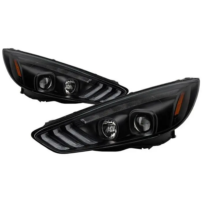 Spyder 15-18 Ford Focus Projector Headlights Light Bar Black 1