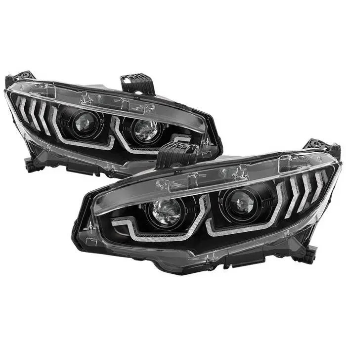 Spyder 16-20 Honda Civic Projector Headlights Sequential Black 1