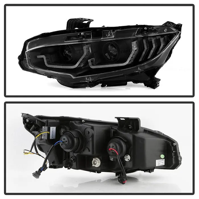 Spyder 16-20 Honda Civic Projector Headlights U-Shape Led Black Seq 2