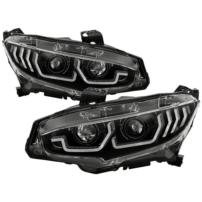 Spyder 16-20 Honda Civic Sequential Headlights Apex Led Black 1