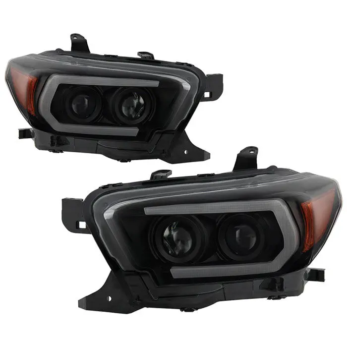 Spyder 16–22 Toyota Tacoma Projector Headlights Sequential Light Bar Black Smoked 1
