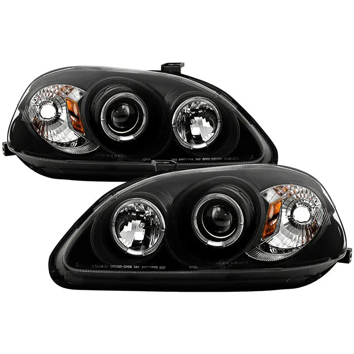 Spyder 96-98 Honda Civic Projector Headlights Black Amber 1