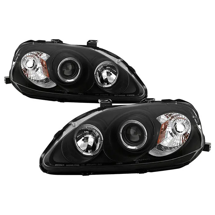 Spyder 99-00 Honda Civic Projector Headlights Black 1
