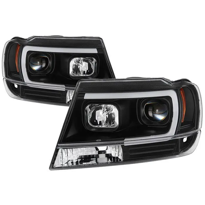 Spyder 99-04 Jeep Grand Cherokee Projector Headlights V2 Led Bar Black 1
