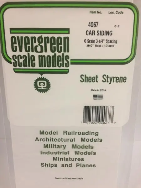 Styrene Sheet Car Siding O Scale .040 1.0Mm 1