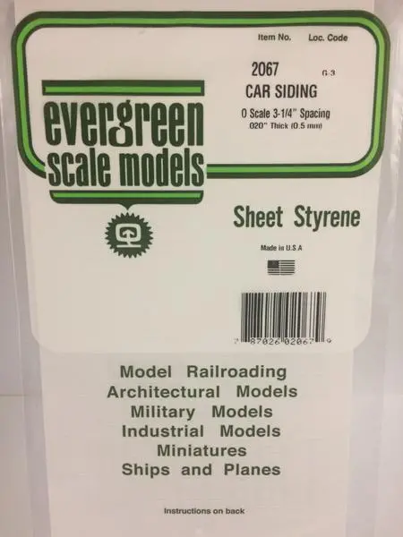 Styrene Sheet Car Siding O-Scale 3-1/4" Spacing 1