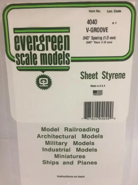 Styrene Sheet V-Groove .040" (1.0Mm) 1