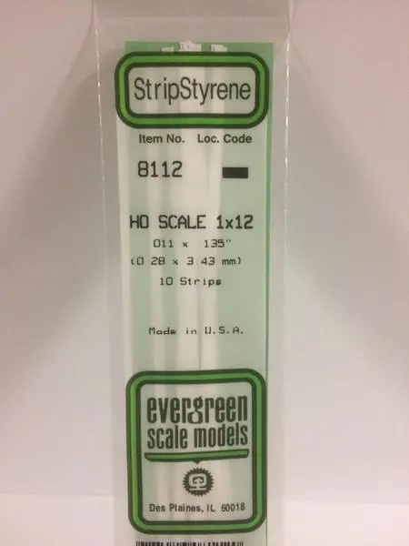 Styrene Strip Ho Scale 1X12. 1