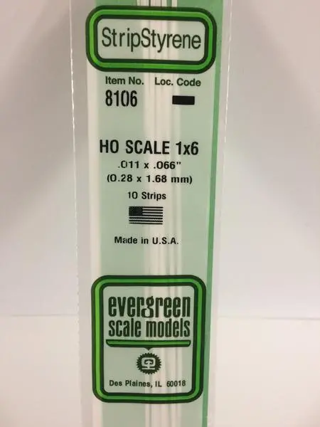 Styrene Strip  Ho Scale 1X6 1