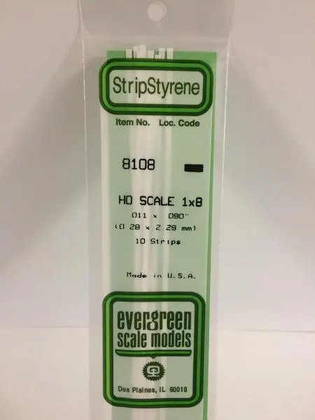 Styrene Strip  Ho Scale 1X8 1