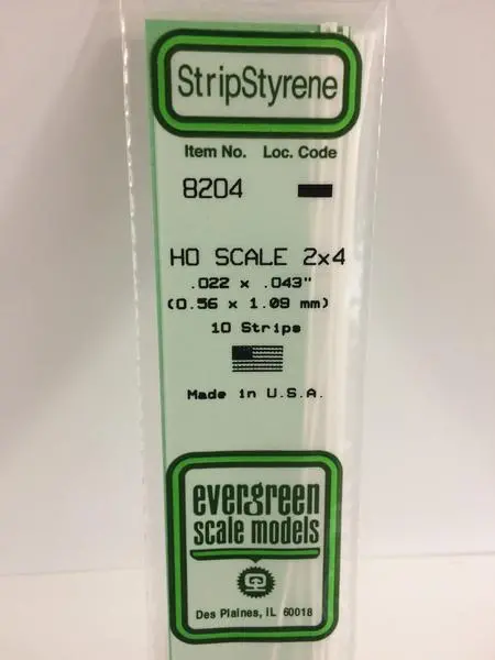 Styrene Strip Ho Scale 2X4. 1