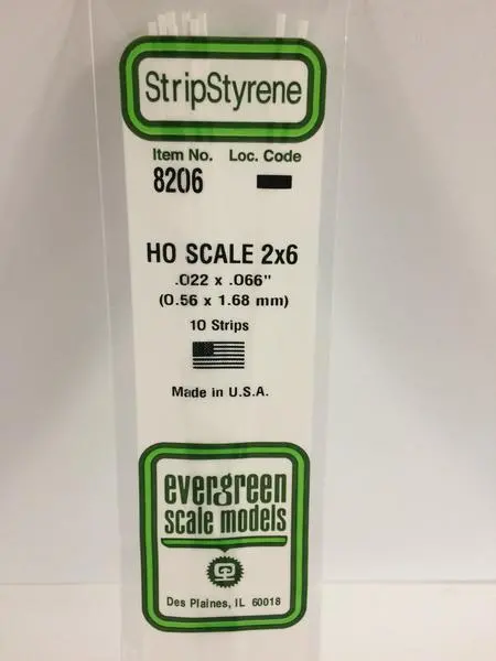 Styrene Strip Ho Scale 2X6. 1