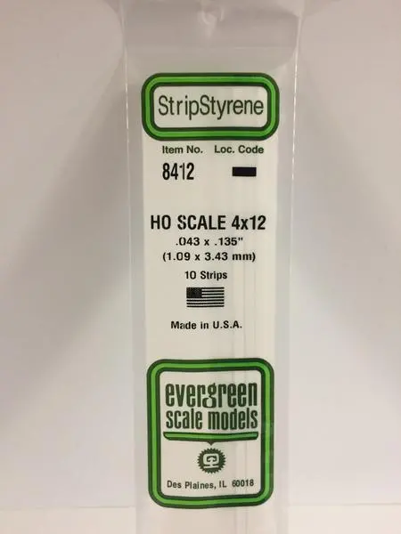 Styrene Strip Ho Scale 4X12. 1