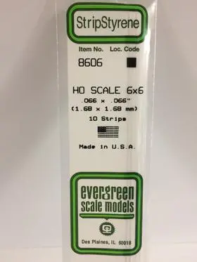 Styrene Strip Ho Scale 6X6. 1