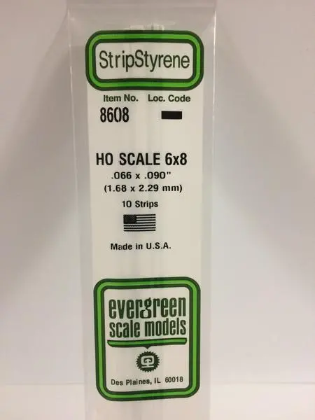 Styrene Strip Ho Scale 6X8. 1