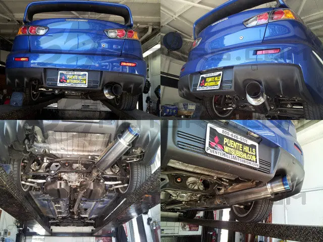 Tsudo 08-16 Evo X 3In Single Exit Cat-Back Titanium Burnt Tip Exhaust 2