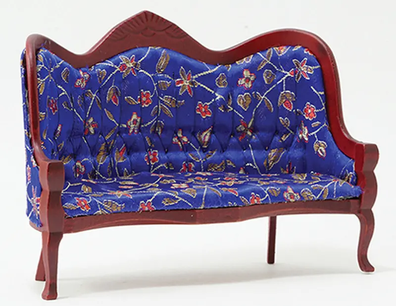 Victorian Sofa, Mahogany With Blue Floral Fabric 1" Scale 1