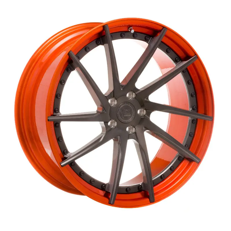 Yido Performance Wheels | Yp 3.2 Forged | Brushed Grey/Candy Orange Lip-Black Hardware 1